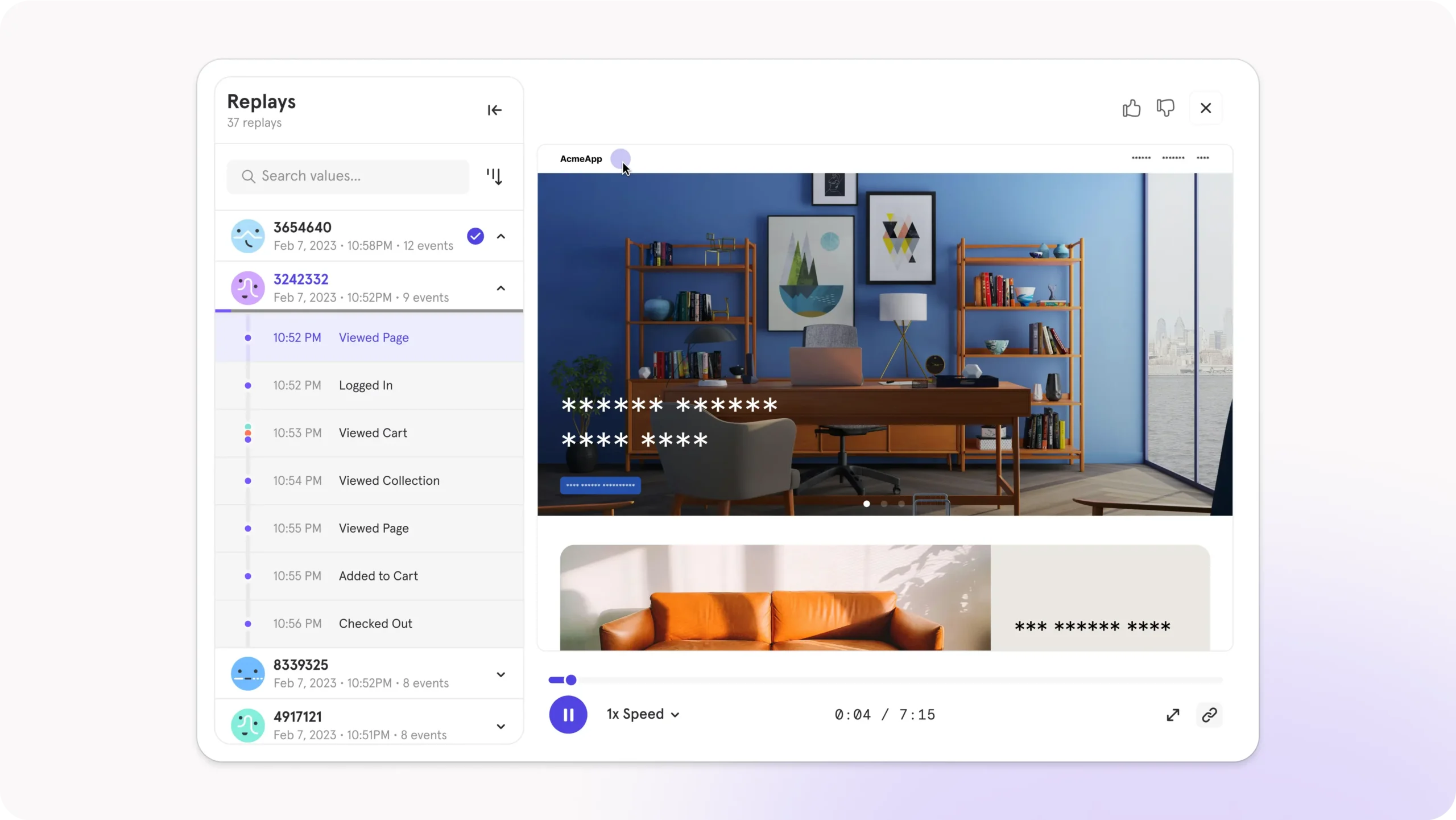 Mixpanel session replay.