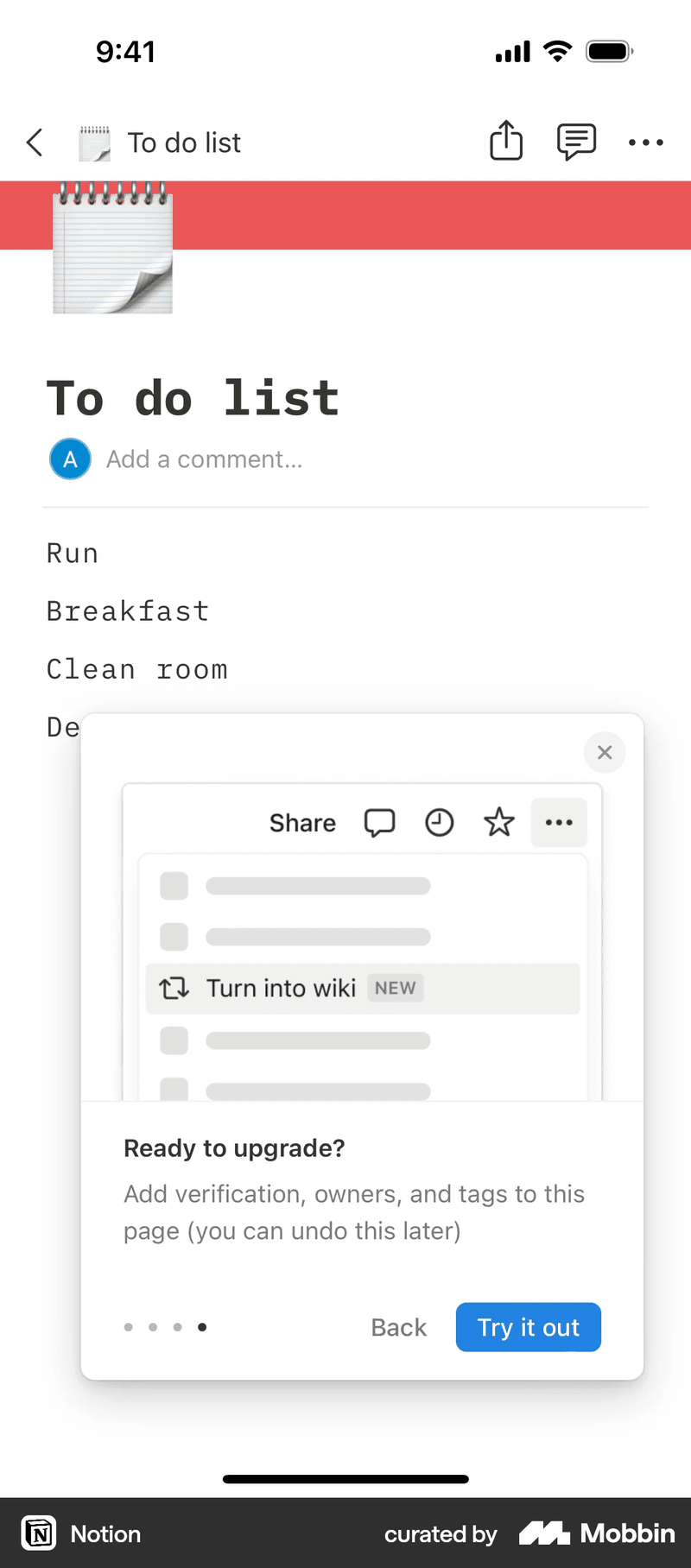Notion feature guidance carousel