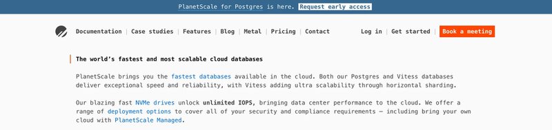 Announcement banner example: PlanetScale.
