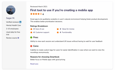 A developer talks highly about smartlook for creating mobile app