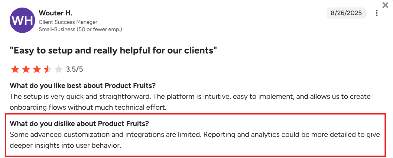 Product Fruits review on G2.