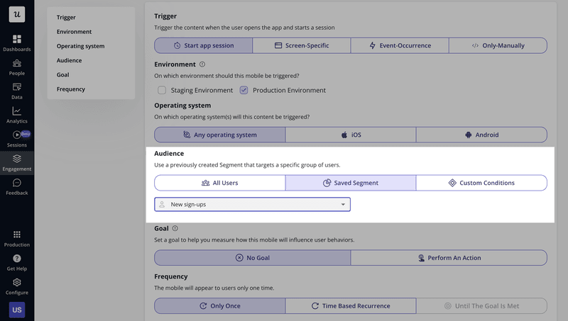 Segmented mobile app tracking in Userpilot
