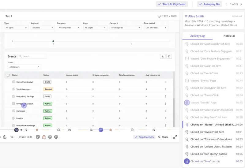 Screenshots provide visual context for usability findings in Userpilot session replay.