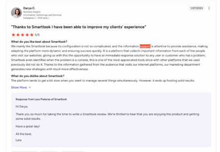 a user talk about smartlook customer support