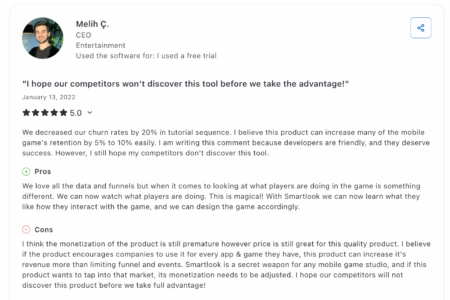 CEO of a mobile app reviews smartlook for mobile dev team