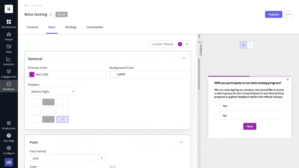 Survey design in Userpilot.