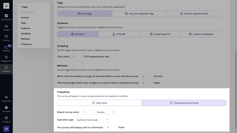 Feedback survey settings