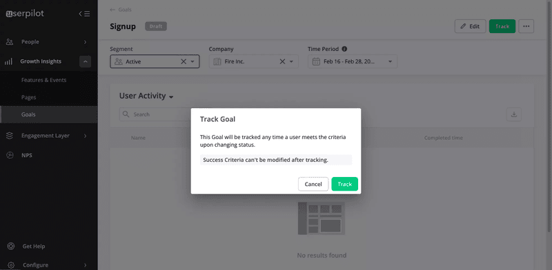 Tracking goals in Userpilot