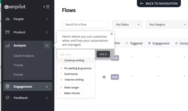 Userpilot AI writing assistant