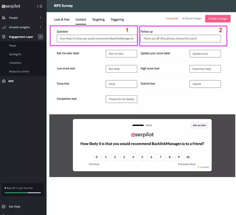 NPS survey in Userpilot