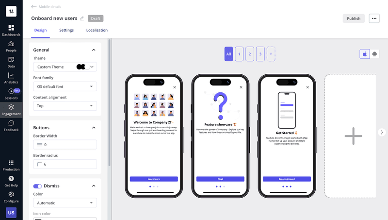 Mobile carousel UI example created with Userpilot