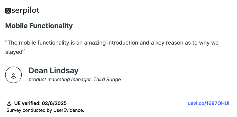 Testimonial from a Userpilot customer