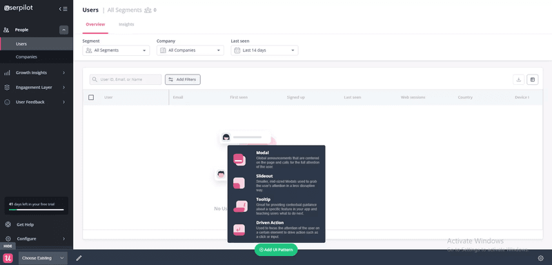 Create onboarding flows on Userpilot with a combination of patterns.