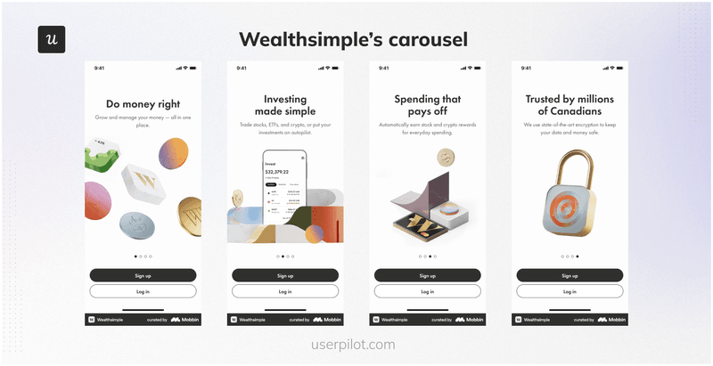 Wealthsimple onboarding carousel showing benefit-focused content