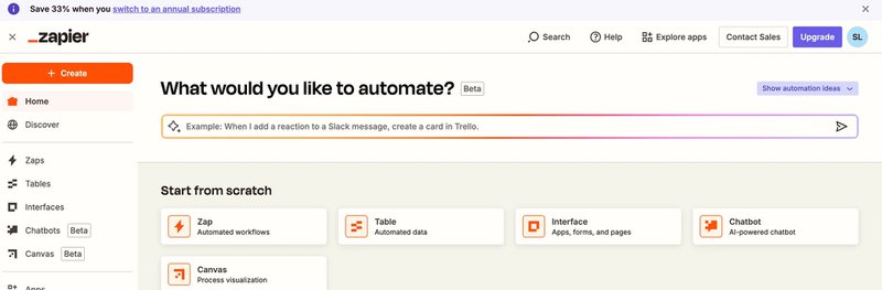 Announcement banner example: Zapier.