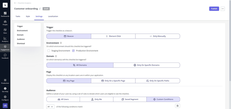 Set triggers for a personalized onboarding flow