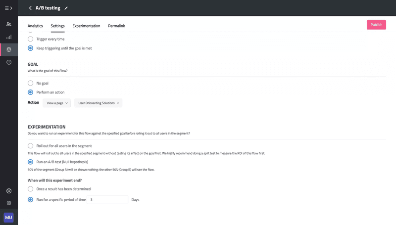 A/B testing in Userpilot