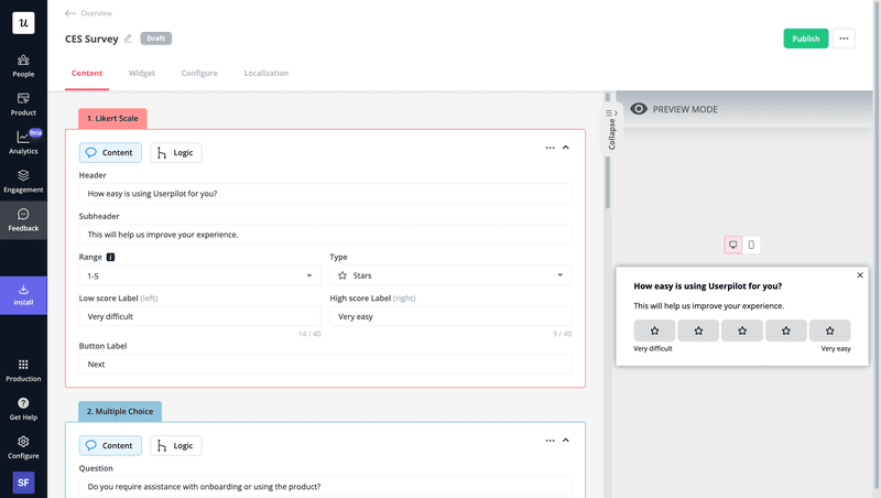 Create CES surveys in Userpilot.