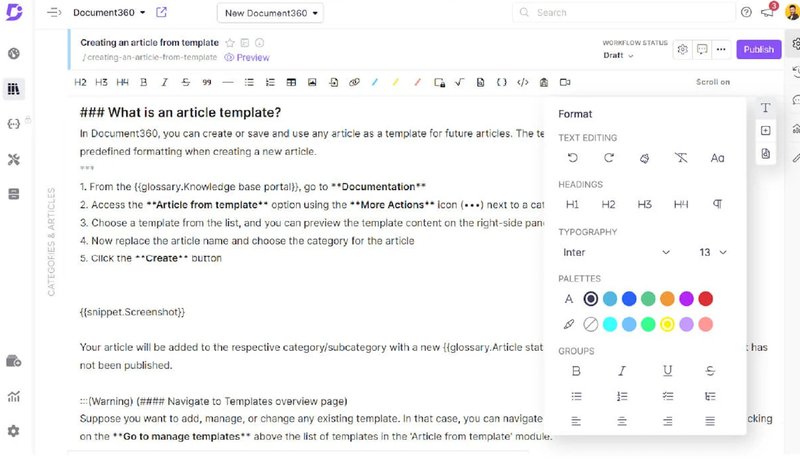 A screenshot of the user documentation in Document360