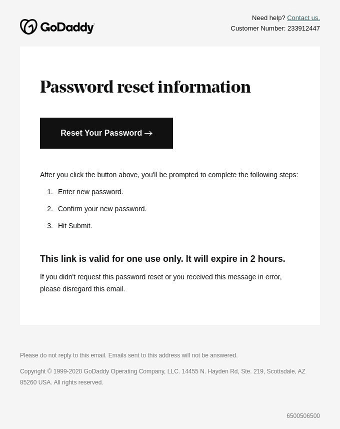 GoDaddy’s password reset email