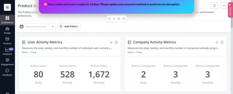 userpilot pre-dunning banner - reduce customer attrition rate