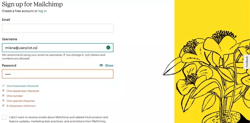 Sign-up page design example: Mailchimp.