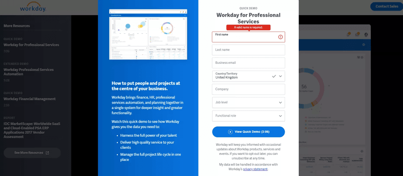 Sign-up page design example: Workday.