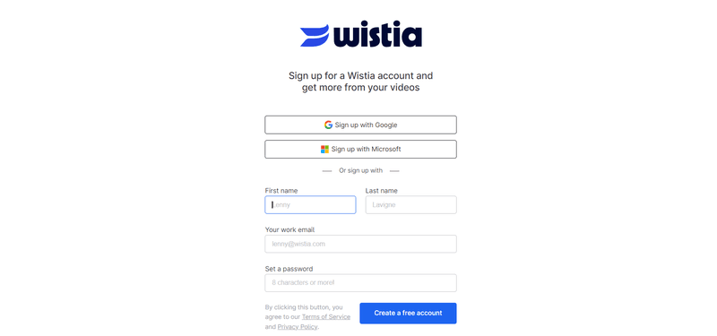 Sign-up form design example: Wistia