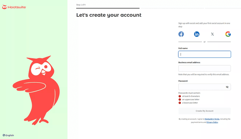 Sign-up form design example: HootSuite.
