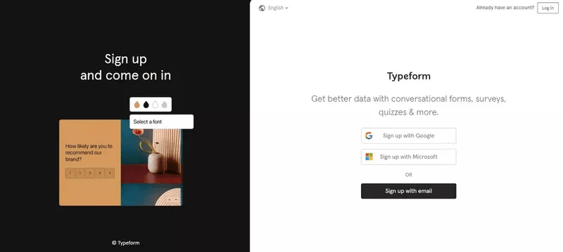 Sign-up page design example: Typeform