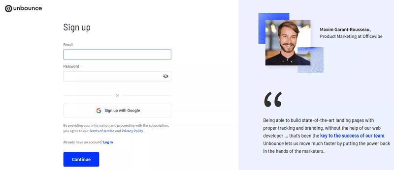Best signup pages: Unbounce.