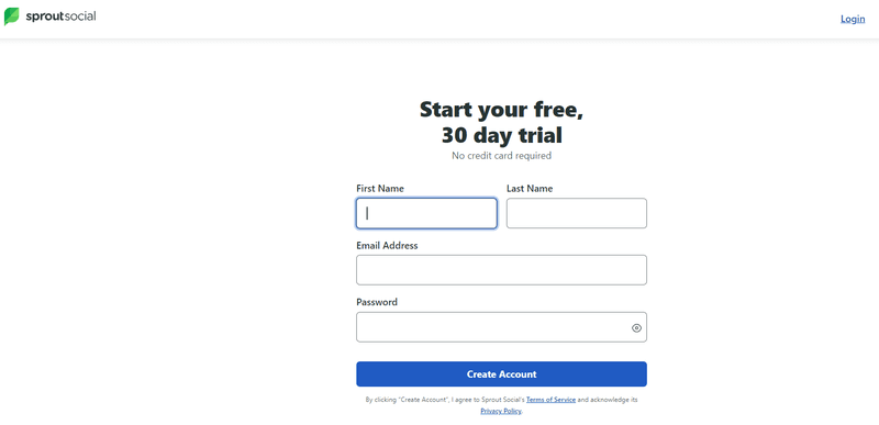 Sign-up form design example: Sprout Social