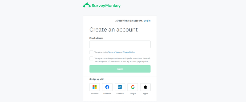 Sign-up form design example: SurveyMonkey