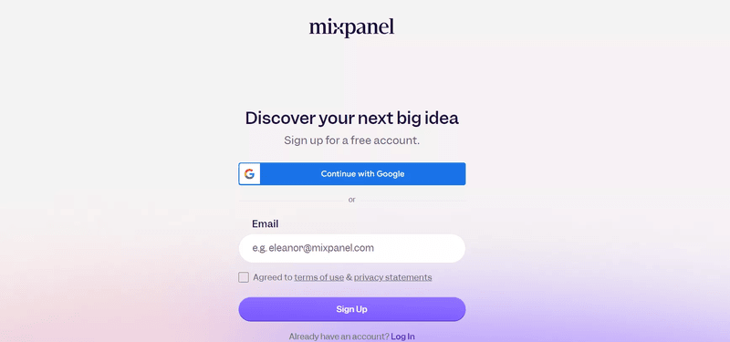 Sign-up form design example: Mixpanel.