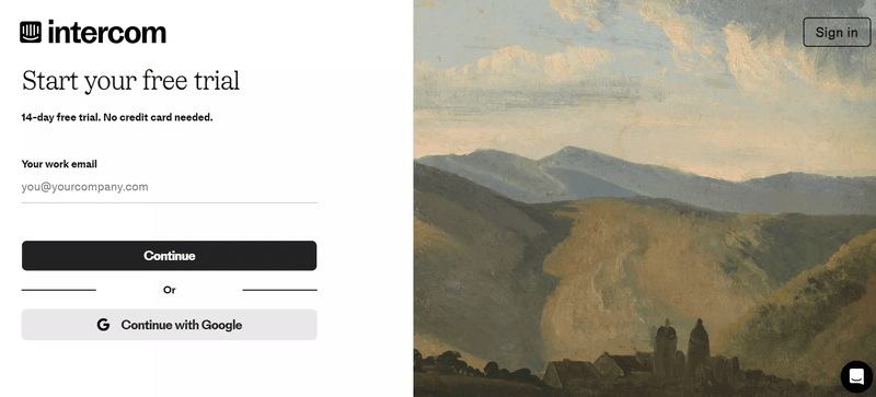 Great sign-up page design example: Intercom.