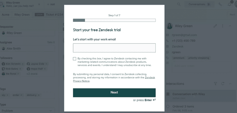 Great signup page design example: Zendesk.