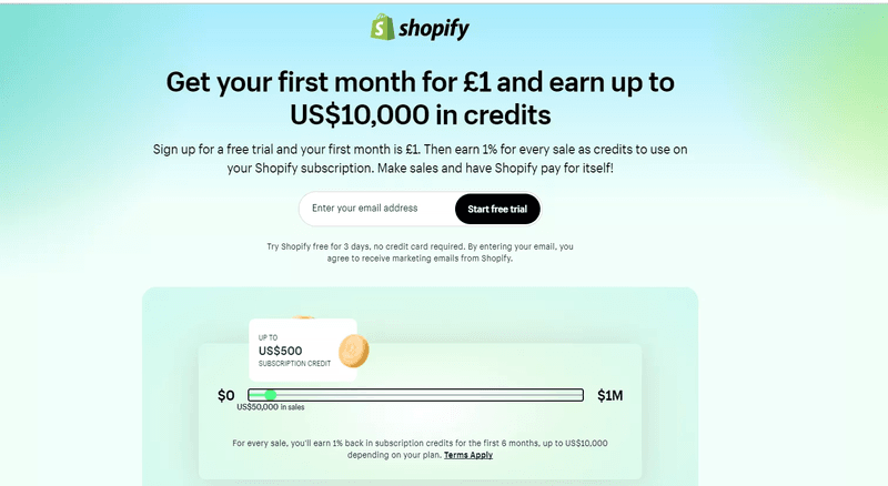 Sign-up page design example: Shopify.