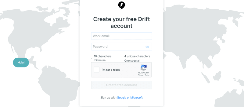Sign-up form design example: Drift