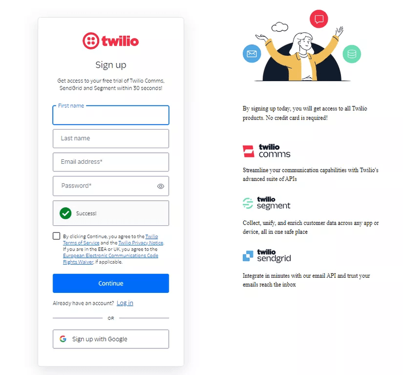 Sign-up form design example: Sendgrid.
