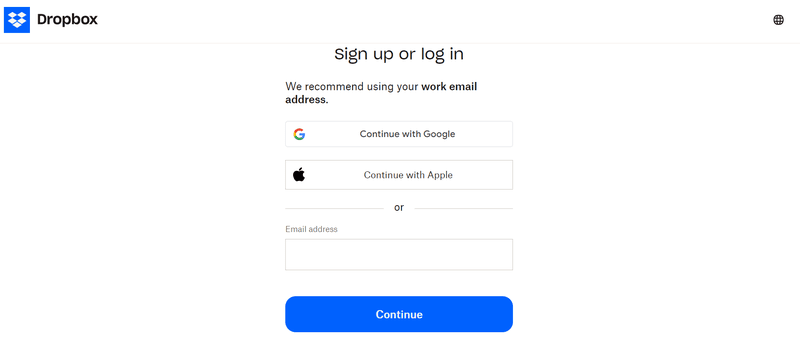 Sign-up page design example: Dropbox