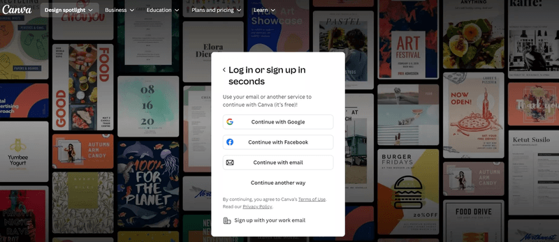 Sign-up page design example: Canva.
