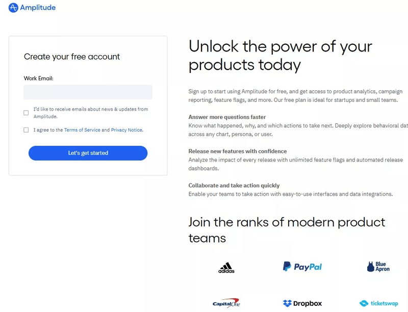 Sign-up form design example: Amplitude.