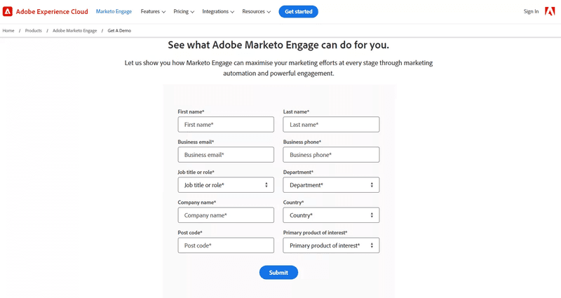 Sign-up form design example: Marketo.