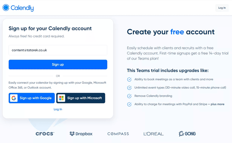 Sign-up page design example: Calendly.