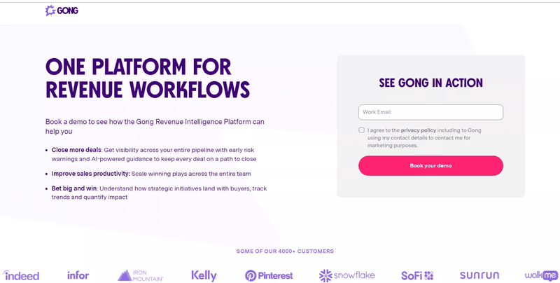 Sign up form design example: Gong.
