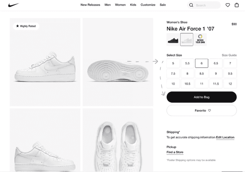UX design examples: Nike product page