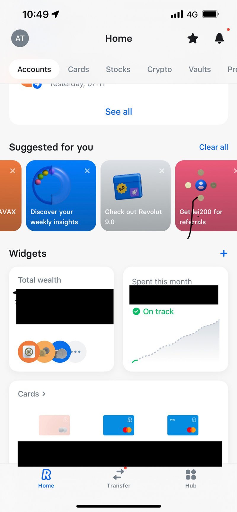 UX design examples: Revolut’s dashboard widgets