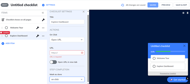 Example of Usetiful features: Checklist widget.