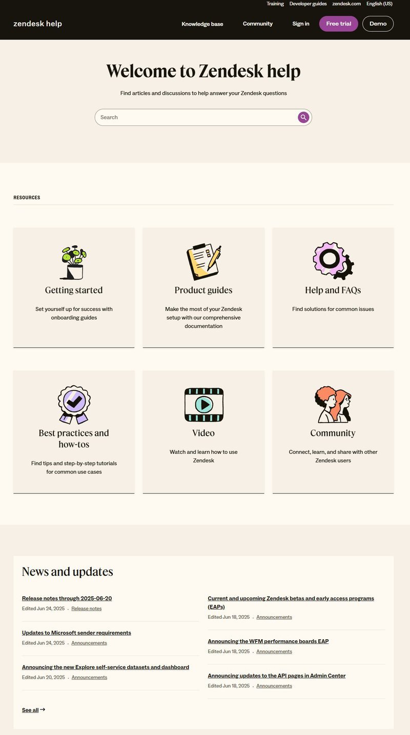 Zendesk support page