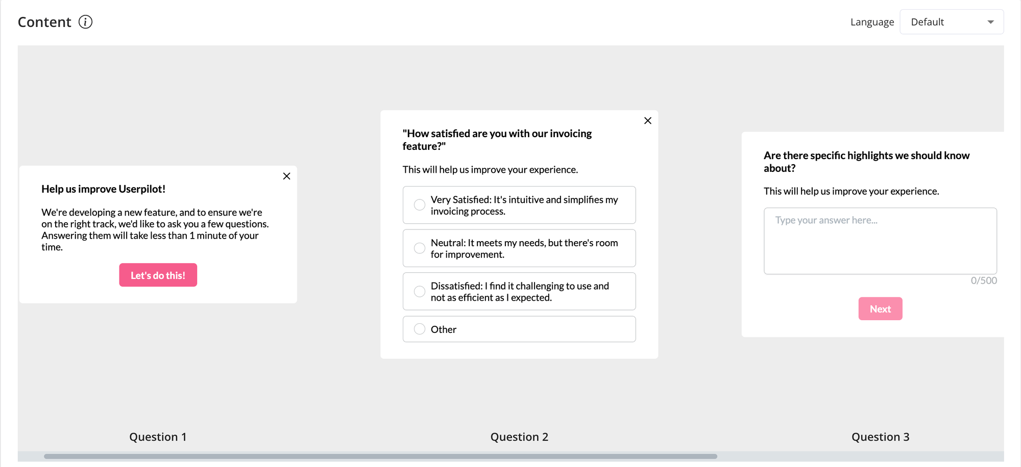 In-app survey created in Userpilot